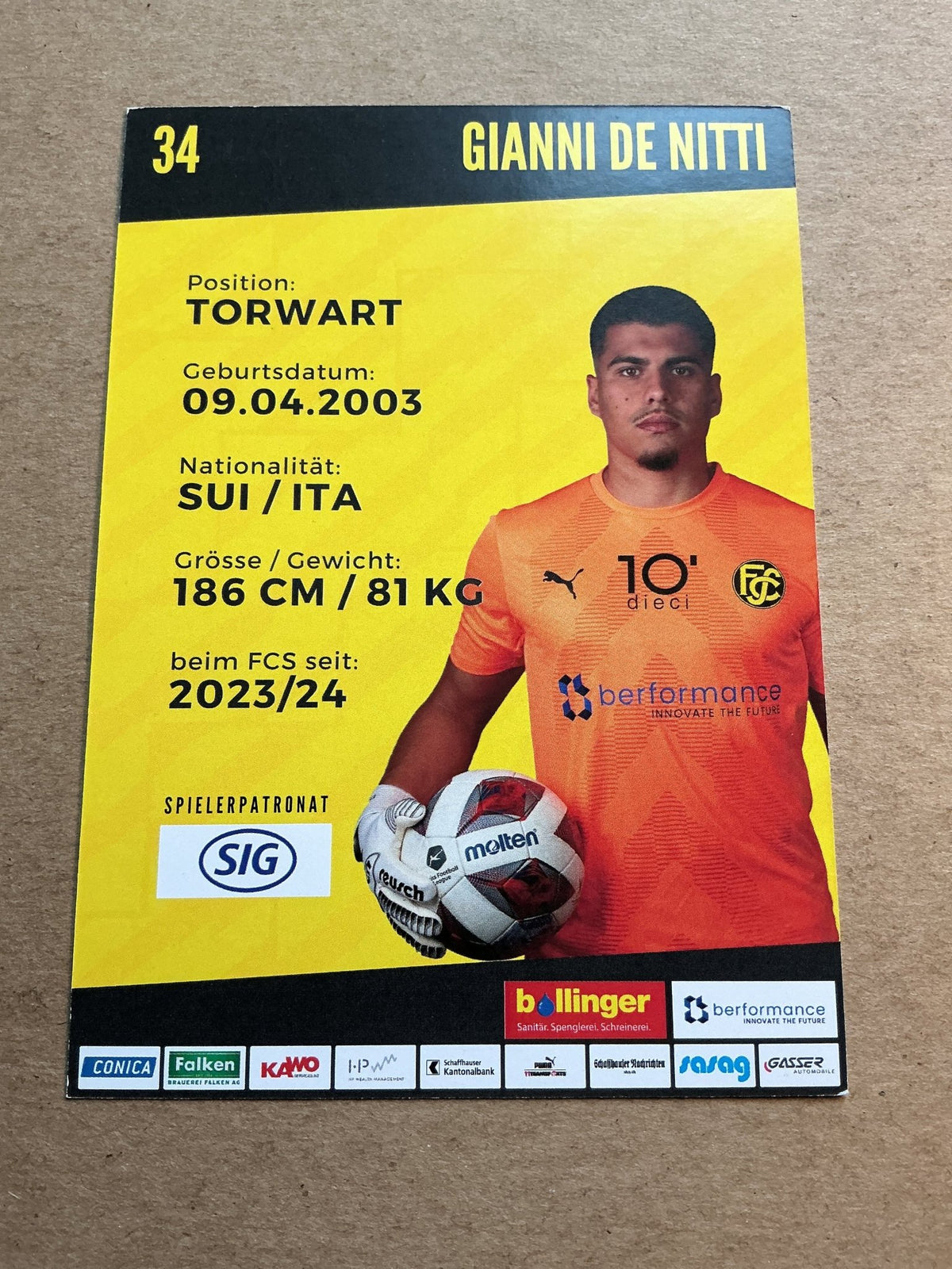 Gianni de Nitti, Switzerland 🇨🇭 FC Schaffhausen 2023/24 hand signed - Autographs-World