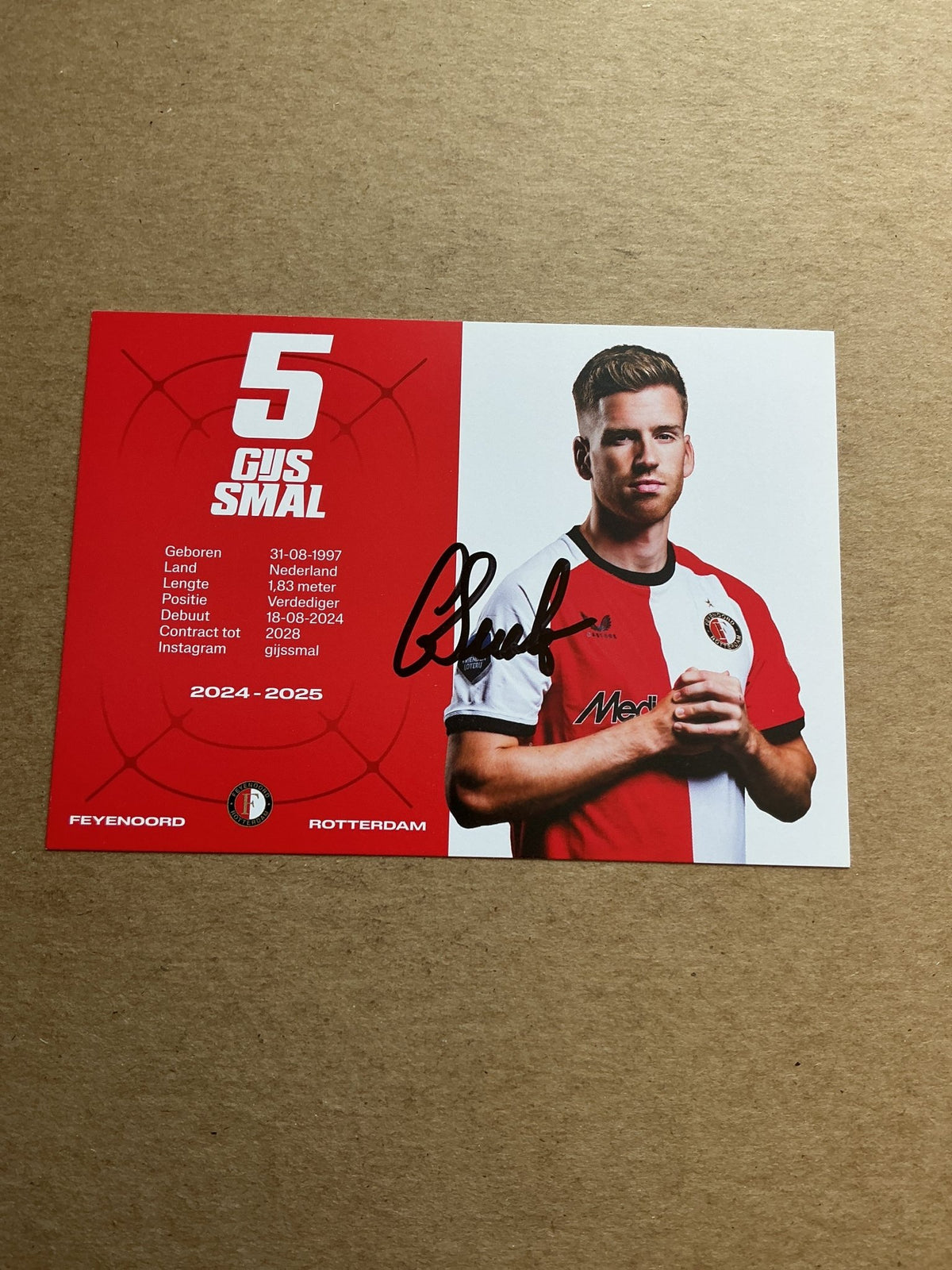 Gijs Smal, Netherlands 🇳🇱 Feyenoord Rotterdam 2024/25 hand signed - Autographs-World