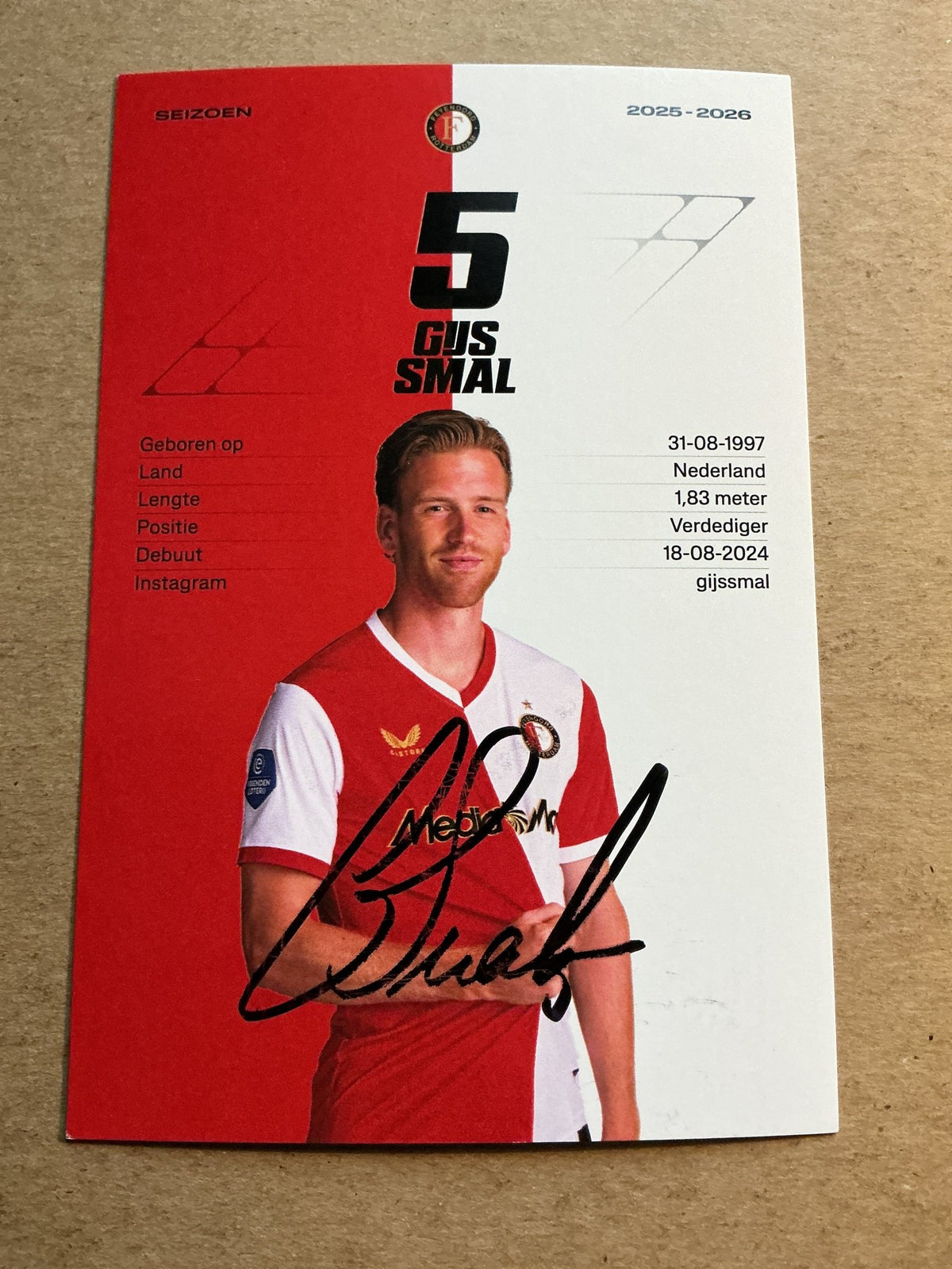 Gijs Smal, Netherlands 🇳🇱 Feyenoord Rotterdam 2025/26 hand signed - Autographs-World