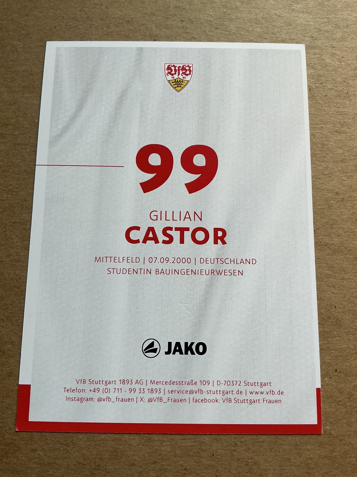 Gillian Castor, Germany 🇩🇪 VfB Stuttgart 2024/25 hand signed - Autographs-World
