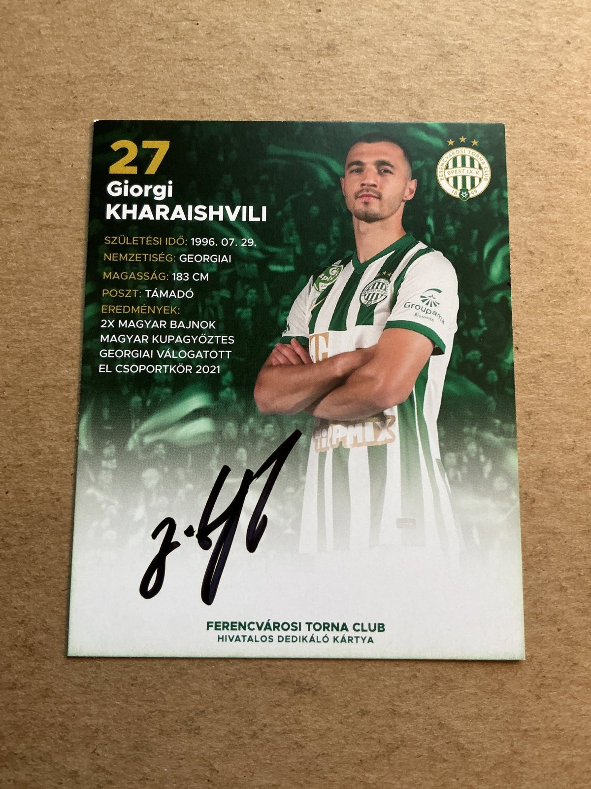 Giorgi Kharaishvili, Georgia 🇬🇪 Ferencváros 2022/23 hand signed - Autographs-World