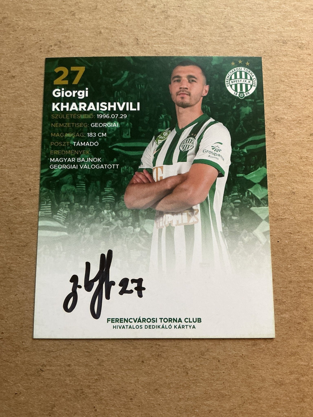 Giorgi Kharaishvili, Georgia 🇬🇪 Ferencvaros TC 2021/22 hand signed - Autographs-World