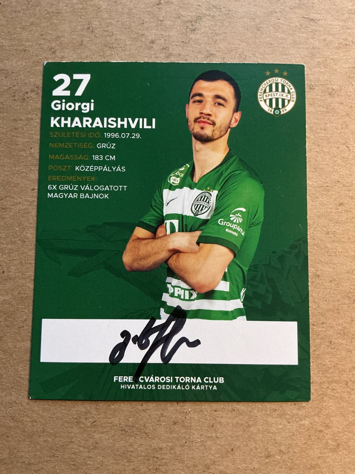 Giorgi Kharaishvili, Georgia 🇬🇪 Ferencvaros TC 2021/22 hand signed - Autographs-World