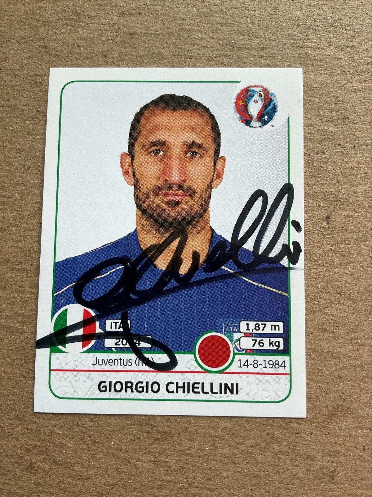 Giorgio Chiellini, Italy 🇮🇹 UEFA Euro 2016 Panini hand signed - Autographs-World
