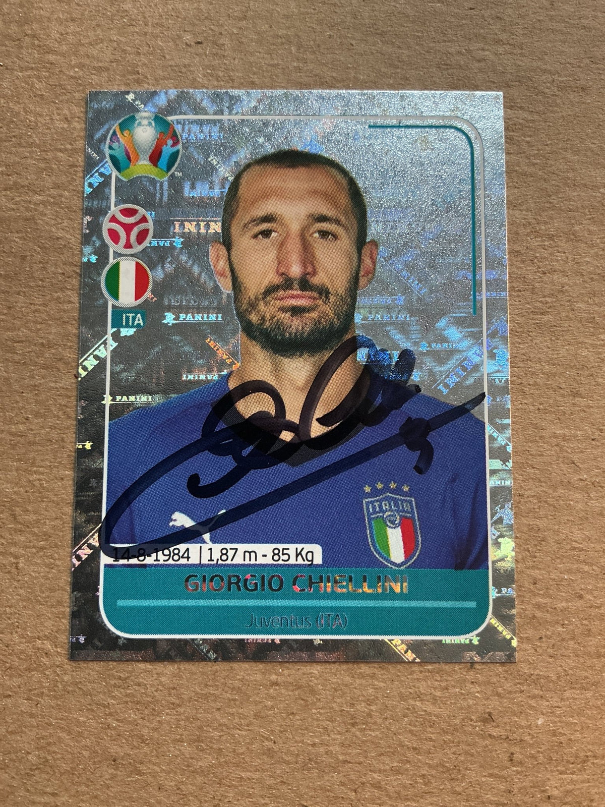 Giorgio Chiellini, Italy 🇮🇹 UEFA Euro 2020 Panini hand signed - Autographs-World