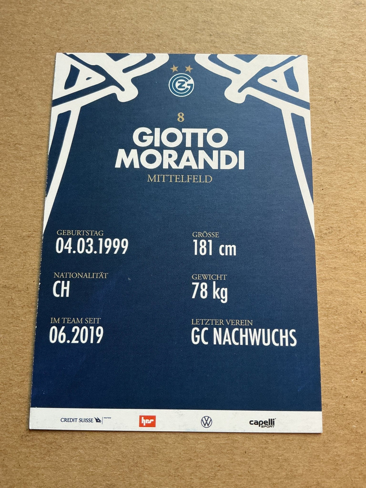 Giotto Morandi, Switzerland 🇨🇭 Grasshopper Club Zürich 2023/24 hand signed - Autographs-World