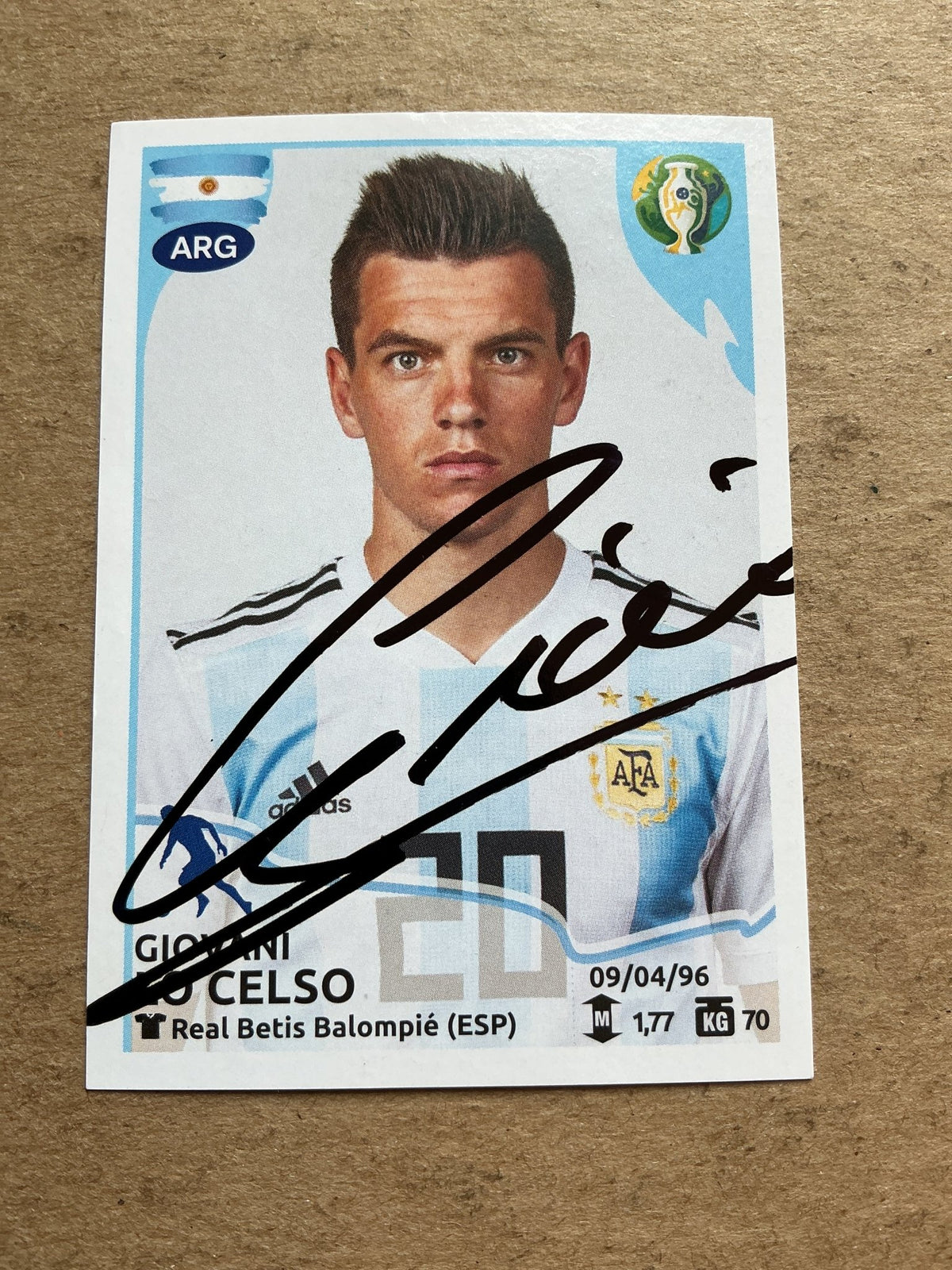 Giovani Lo Celso, Argentina 🇦🇷 Copa America 2019 Panini hand signed - Autographs-World