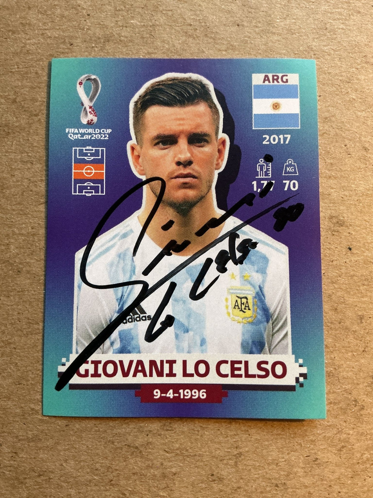 Giovani Lo Celso, Argentina 🇦🇷 FIFA World Cup 2022 Panini hand signed - Autographs-World
