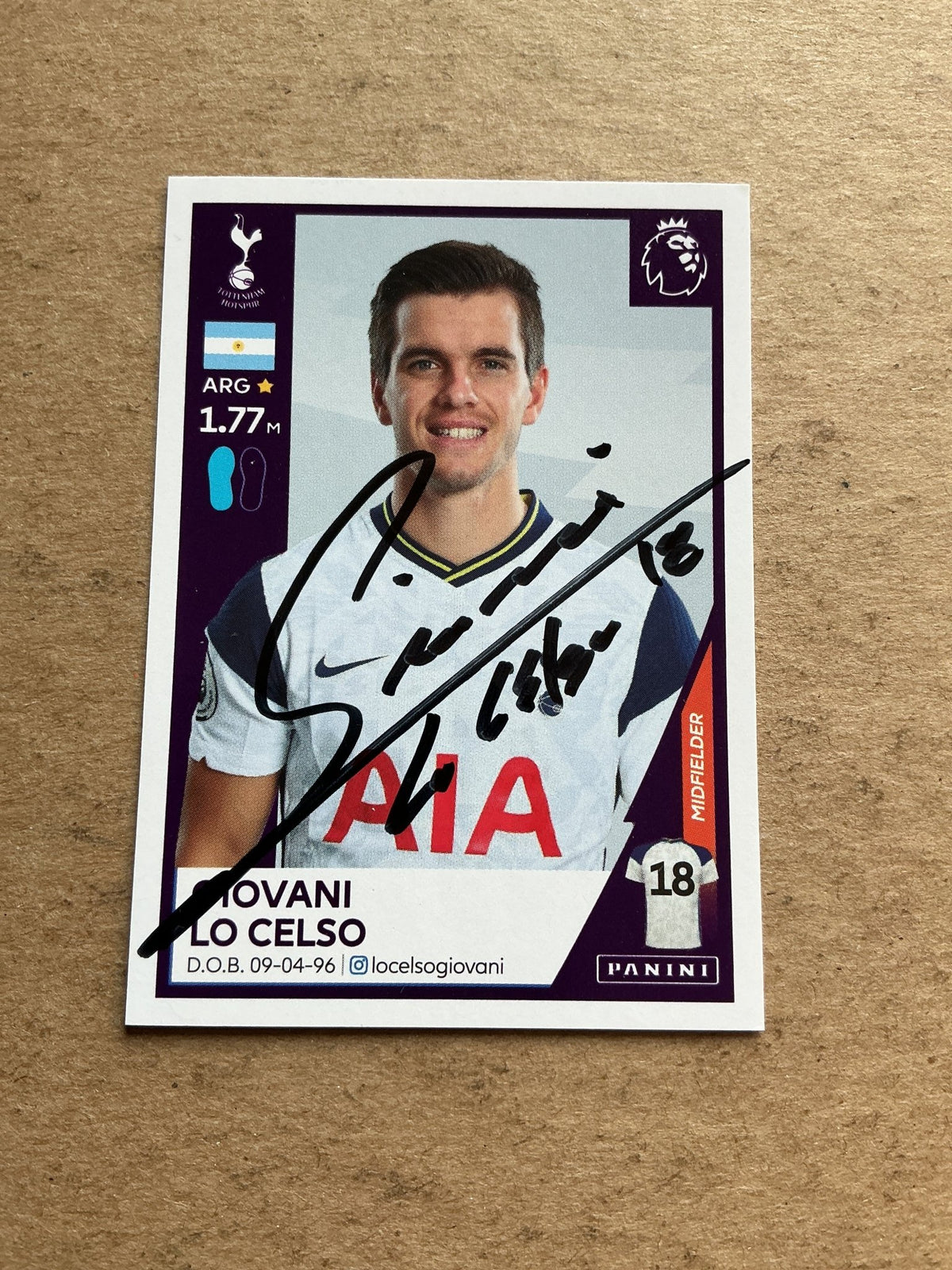 Giovani Lo Celso, Argentina 🇦🇷 Tottenham Hotspur 2021 Panini hand signed - Autographs-World