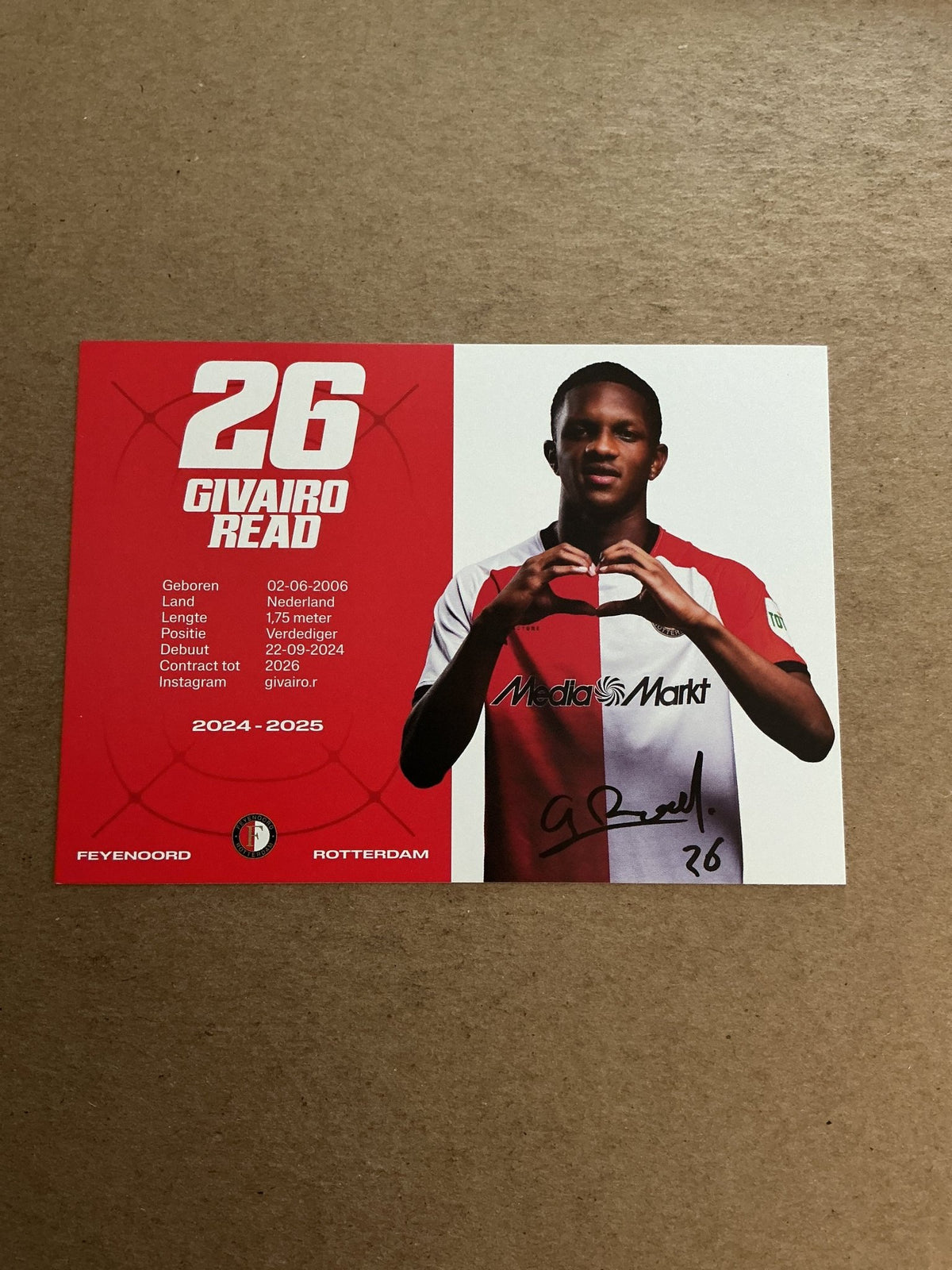 Givairo Read, Netherlands 🇳🇱 Feyenoord Rotterdam 2024/25 hand signed - Autographs-World
