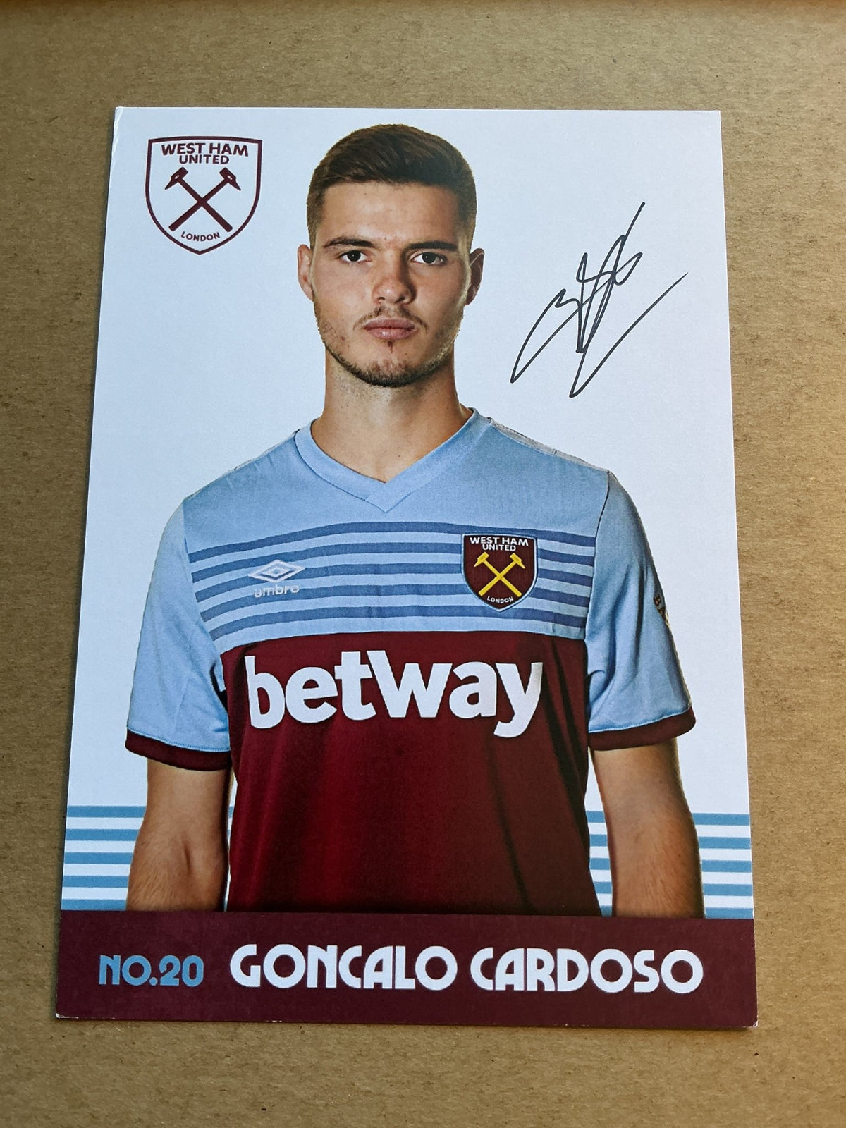 Goncalo Cardoso, Portugal 🇵🇹 West Ham United 2019/20 hand signed - Autographs-World