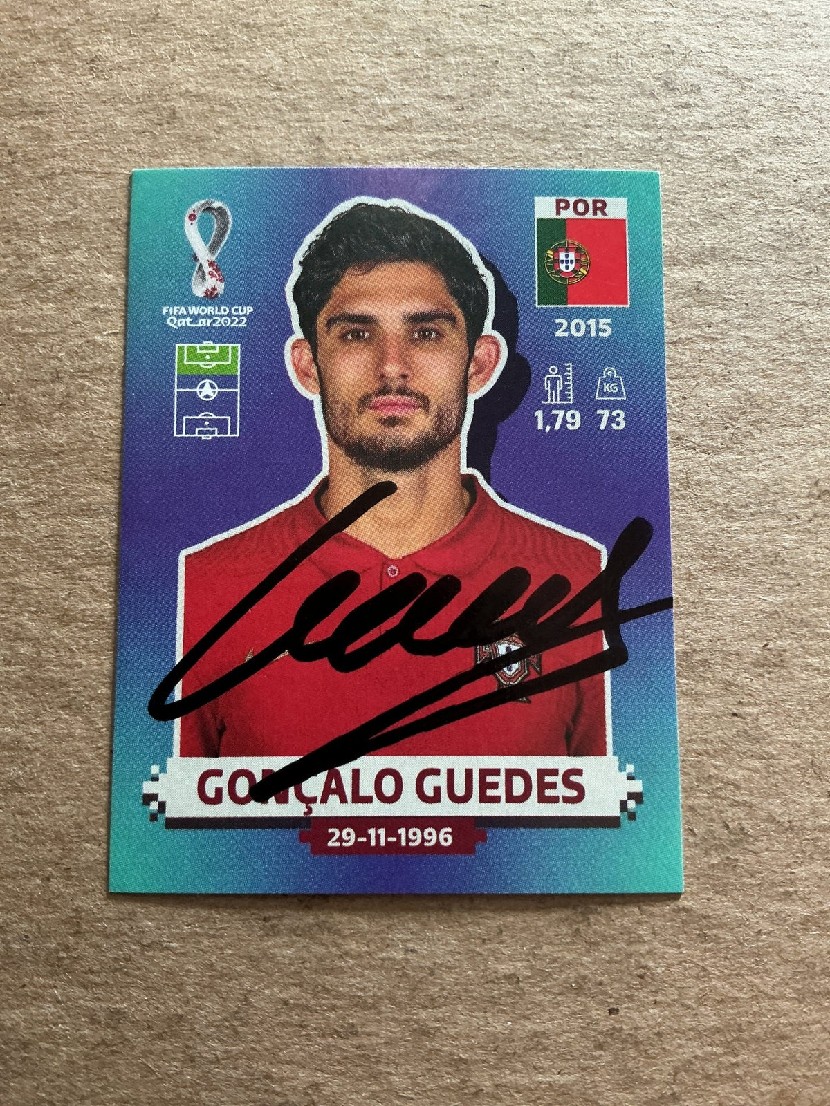 Goncalo Guedes, Portugal 🇵🇹 FIFA World Cup 2022 Panini hand signed - Autographs-World