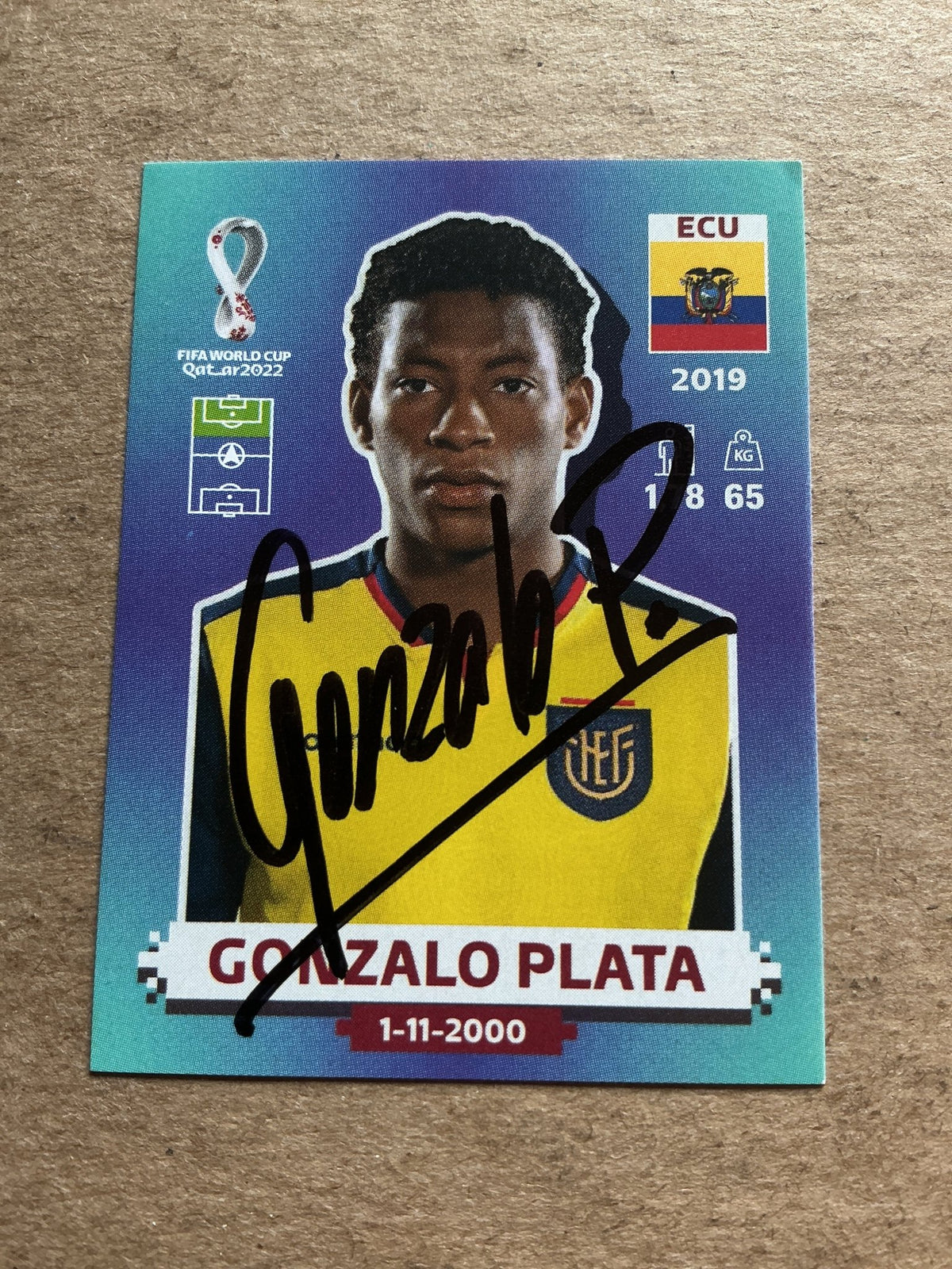 Gonzalo Plata, Ecuador 🇪🇨 FIFA World Cup 2022 Panini hand signed - Autographs-World