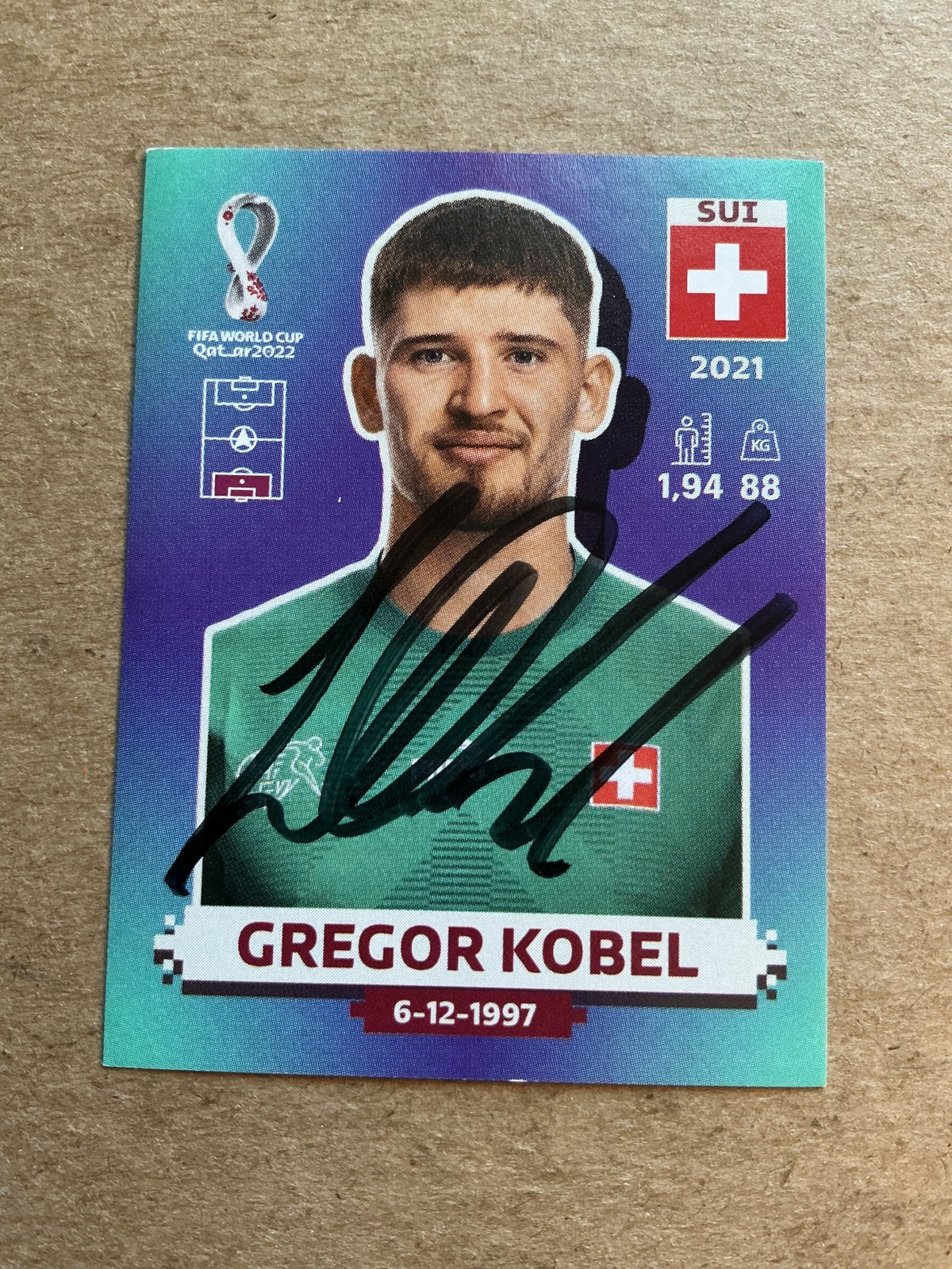 Gregor Kobel, Switzerland 🇨🇭 FIFA World Cup 2022 Panini hand signed - Autographs-World