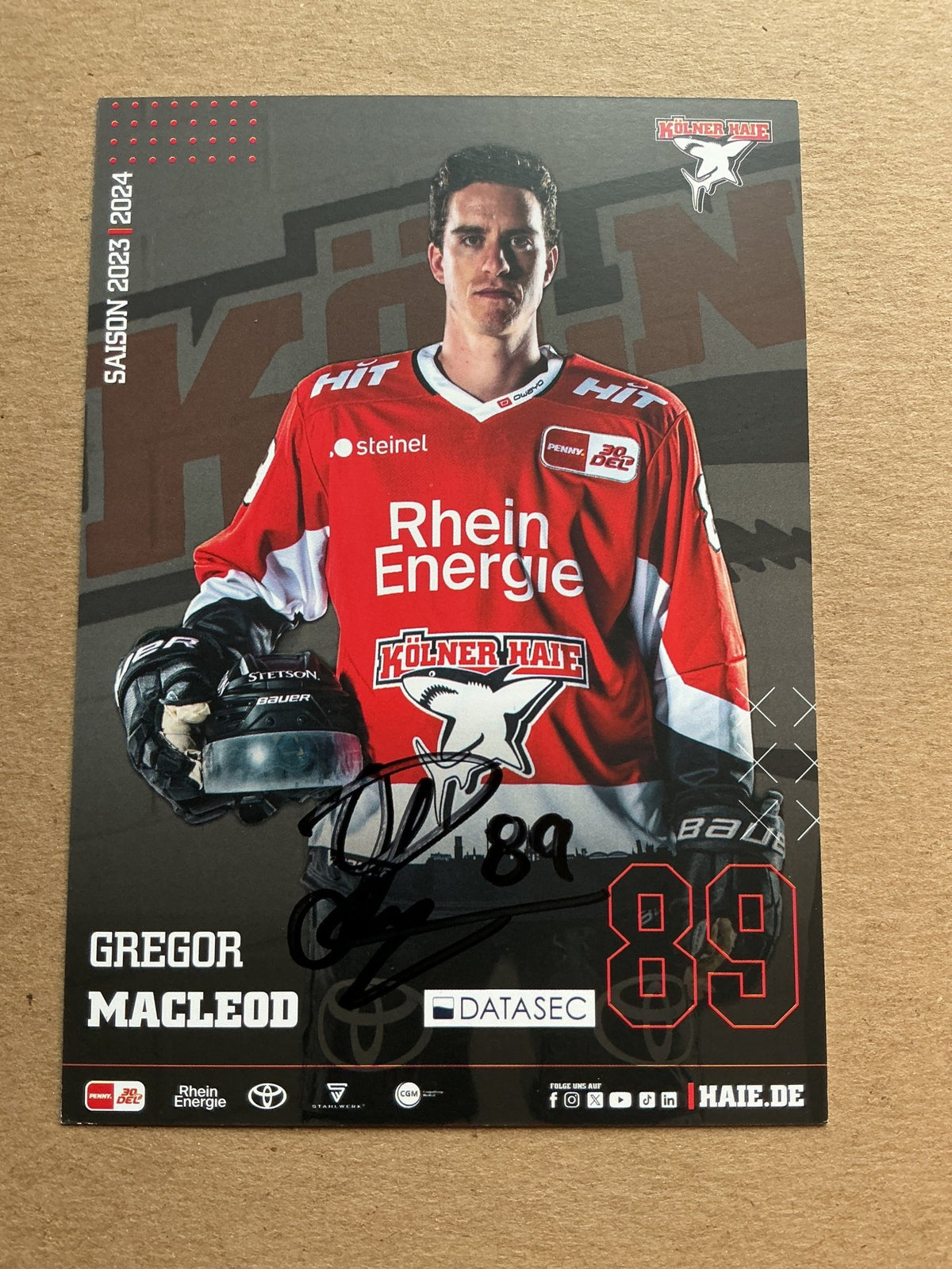 Gregor MacLeod, Canada 🇨🇦 Kölner Haie 2023/24 hand signed - Autographs-World