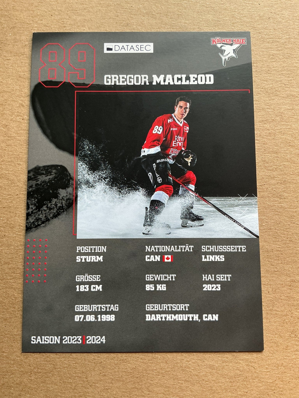 Gregor MacLeod, Canada 🇨🇦 Kölner Haie 2023/24 hand signed - Autographs-World