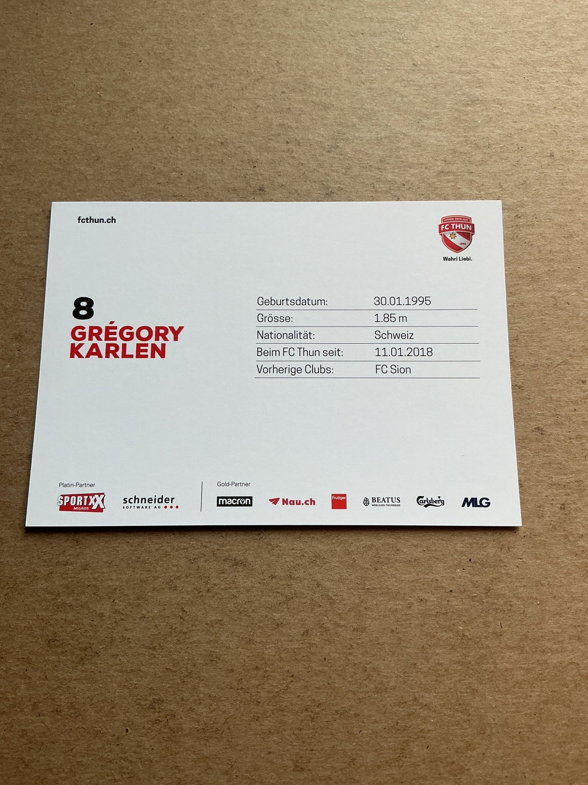 Grégory Karlen, Switzerland 🇨🇭 FC Thun 2020/21 hand signed - Autographs-World