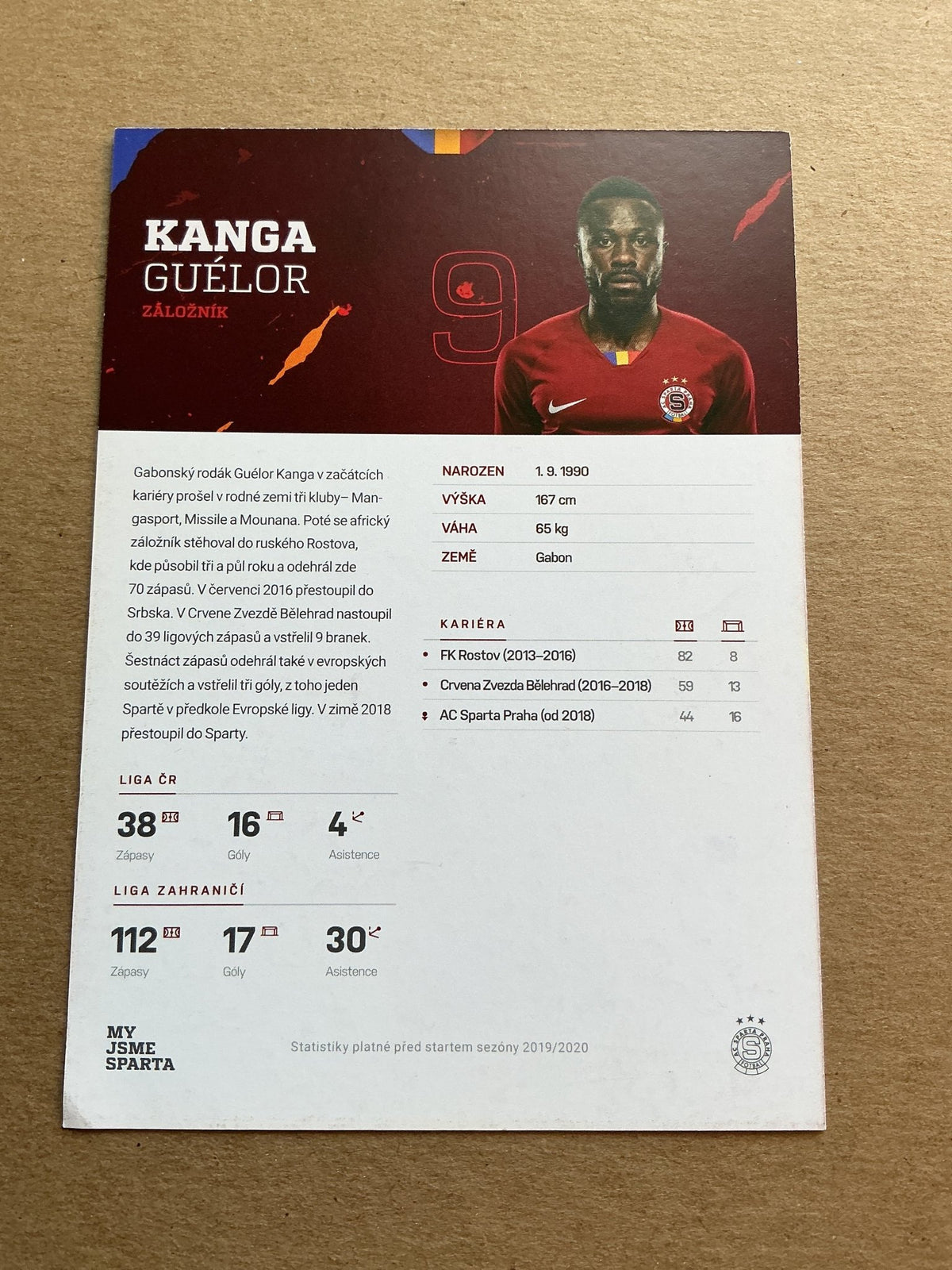 Guélor Kanga, Gabon 🇬🇦 AC Sparta Prague 2019/20 hand signed - Autographs-World