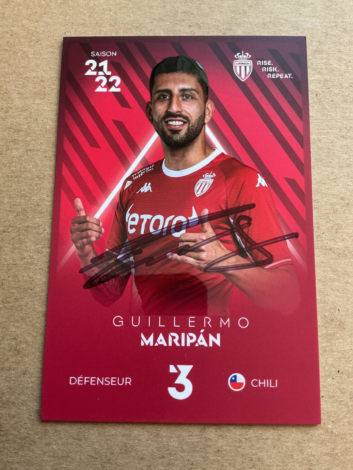 Guillermo Maripan, Chile 🇨🇱 AS Monaco 2021/22 hand signed - Autographs-World