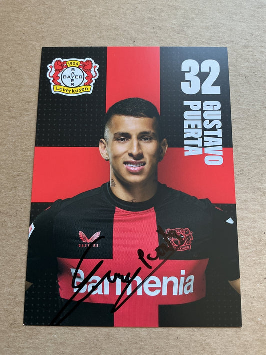 Gustavo Puerta, Colombia 🇨🇴 Bayer 04 Leverkusen 2023/24 hand signed - Autographs-World