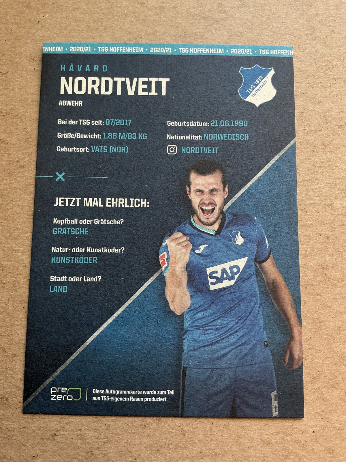 Håvard Nordtveit, Norway 🇳🇴 TSG 1899 Hoffenheim 2020/21 hand signed - Autographs-World