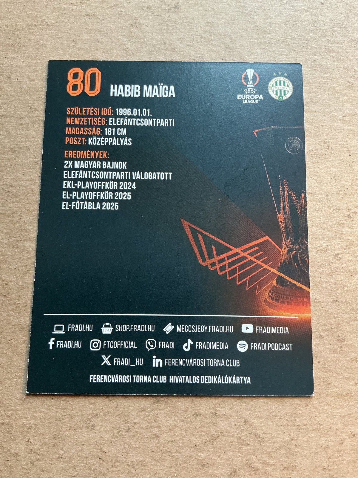 Habib Maïga, Ivory Coast 🇨🇮 Ferencvaros 2025/26 hand signed - Autographs-World