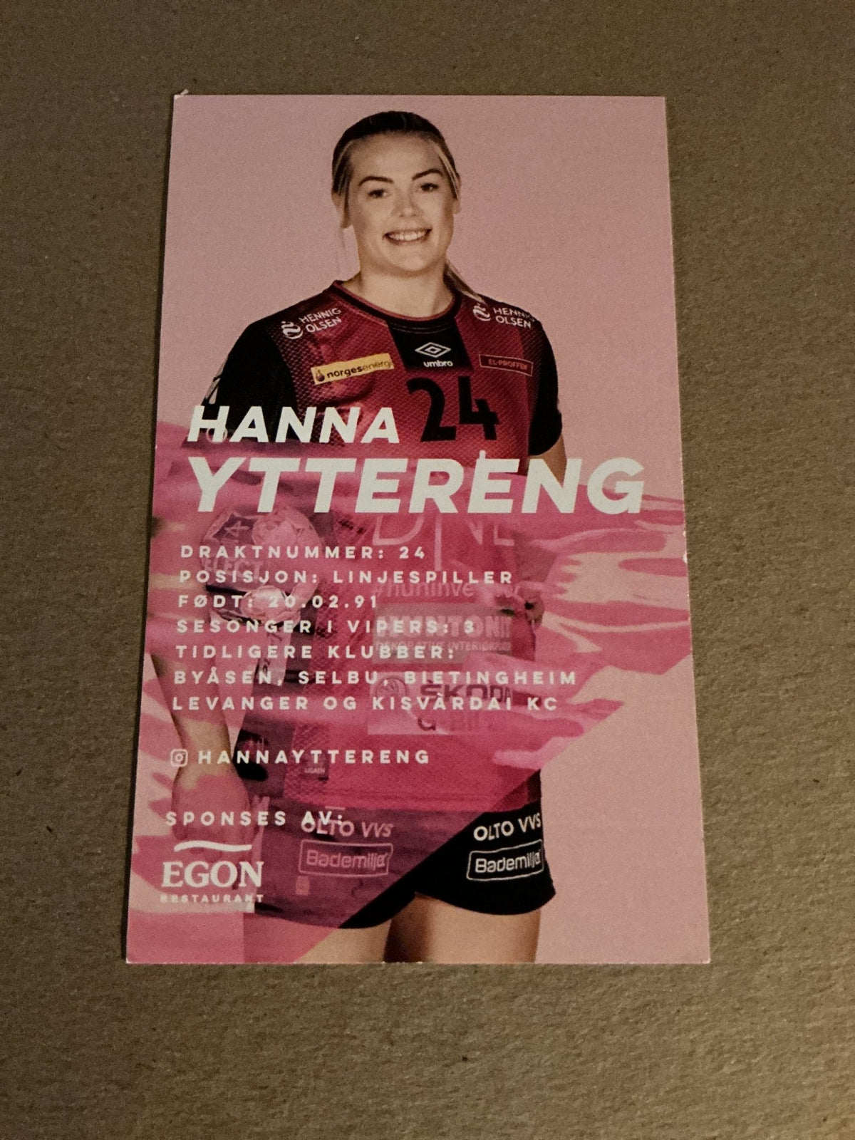 Hanna Yttereng, Norway 🇳🇴 Handball Vipers 2021/22 hand signed - Autographs-World