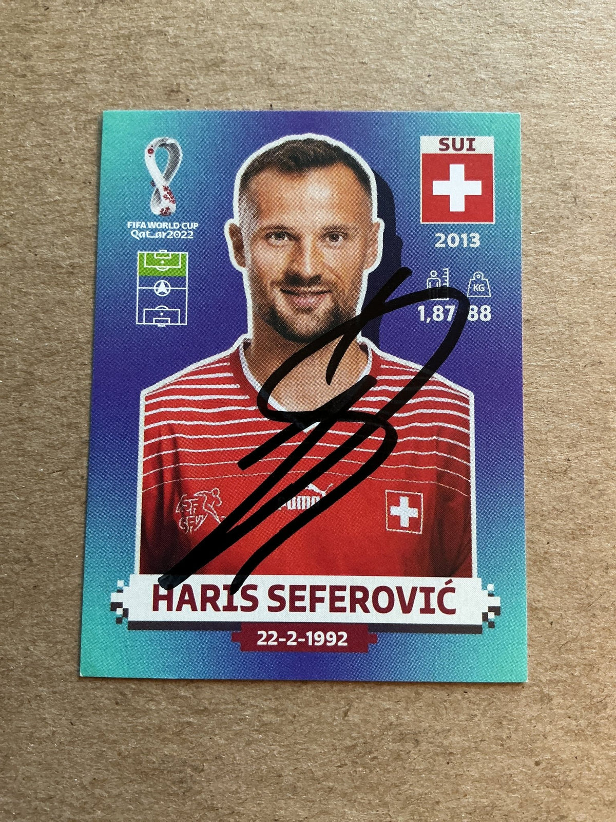 Haris Seferovic, Switzerland 🇨🇭 FIFA World Cup 2022 Panini hand signed - Autographs-World