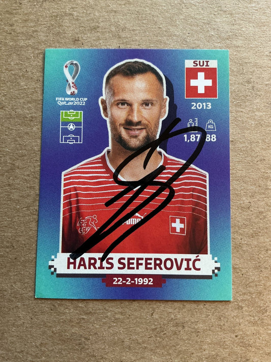 Haris Seferovic, Switzerland 🇨🇭 FIFA World Cup 2022 Panini hand signed - Autographs-World