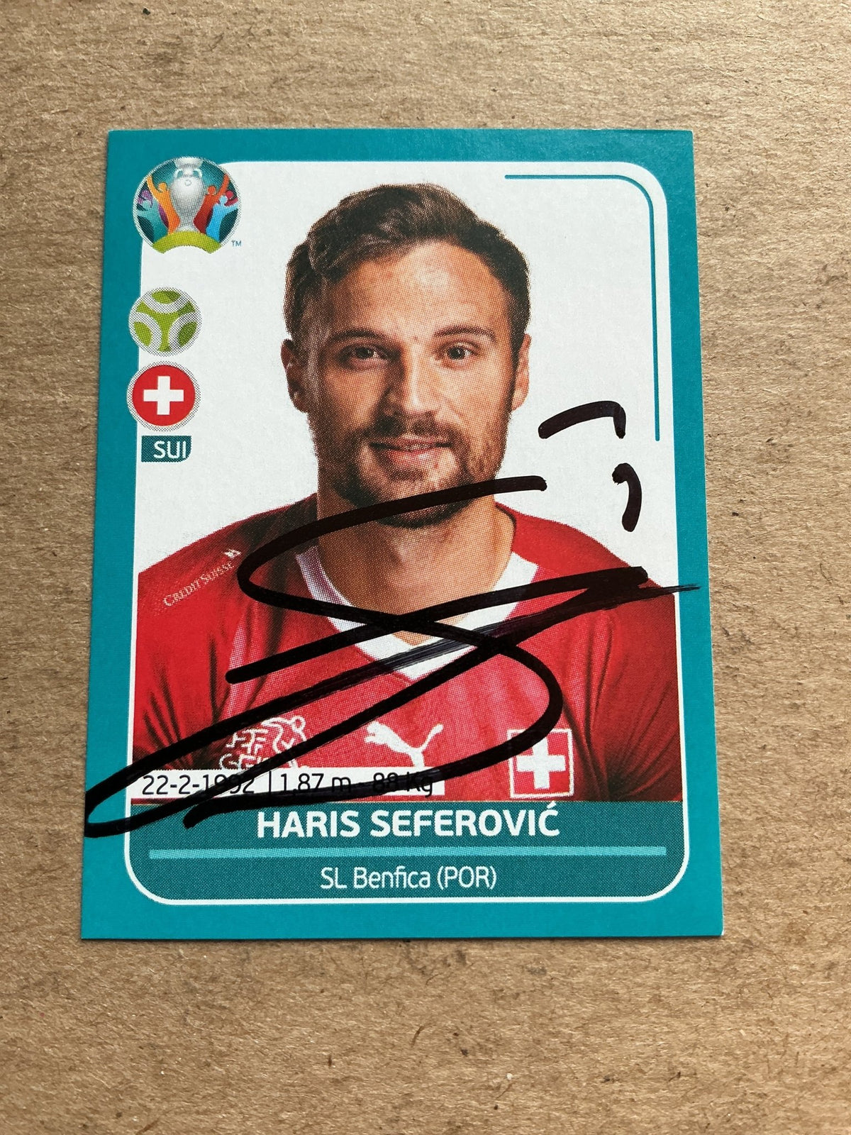 Haris Seferović, Switzerland 🇨🇭 UEFA Euro 2020 Panini hand signed - Autographs-World