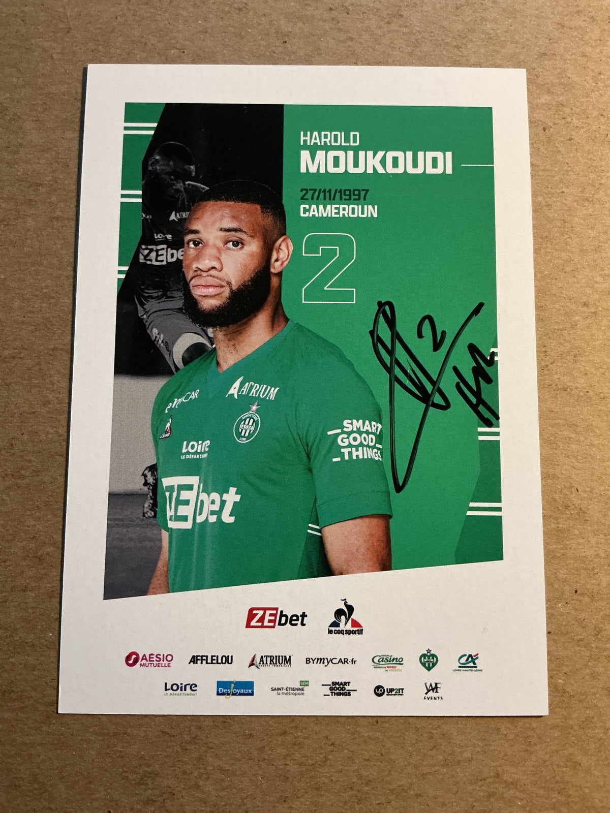 Harold Moukoudi, Cameroon 🇨🇲 AS Saint-Étienne 2021/22 hand signed - Autographs-World
