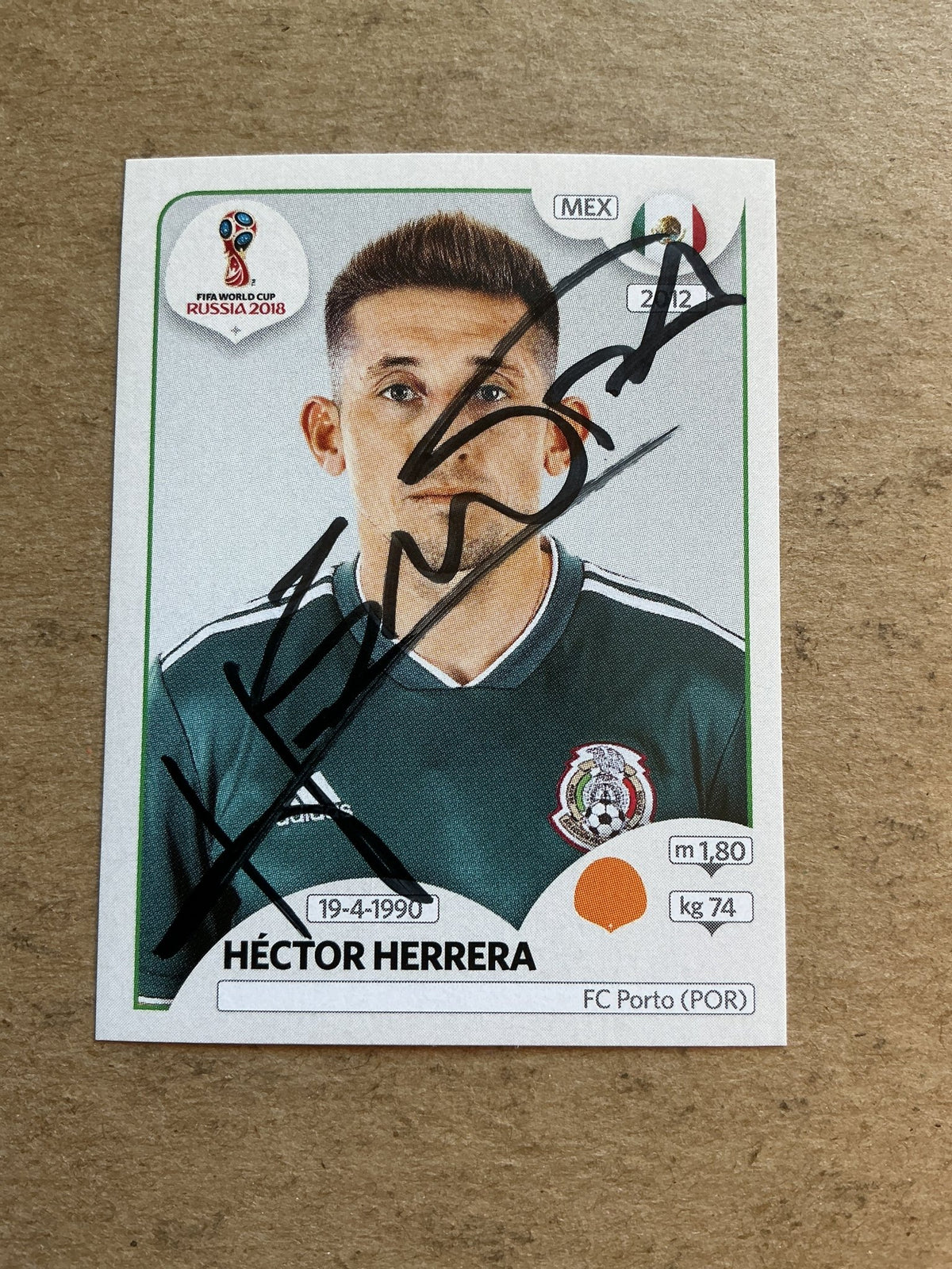 Héctor Herrera, Mexico 🇲🇽 FIFA World Cup 2018 Panini hand signed - Autographs-World