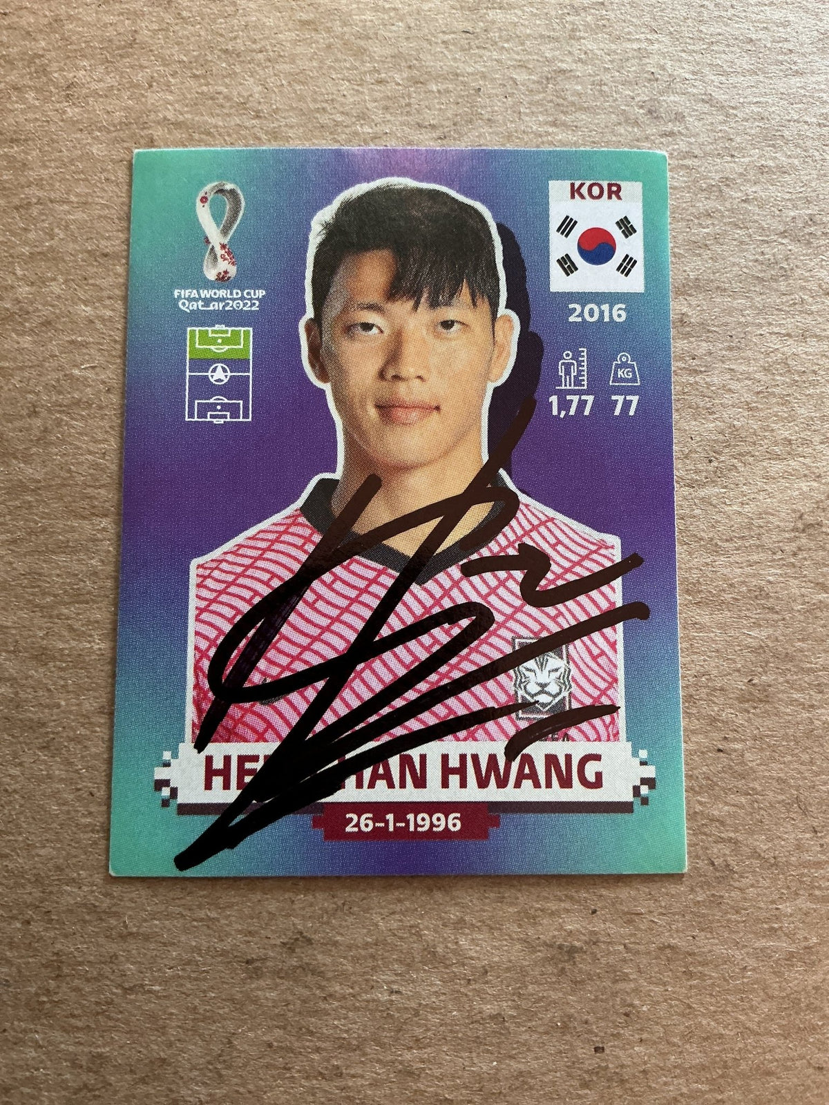 Hee-Chan Hwang, South Korea 🇰🇷 FIFA World Cup 2022 Panini hand signed - Autographs-World