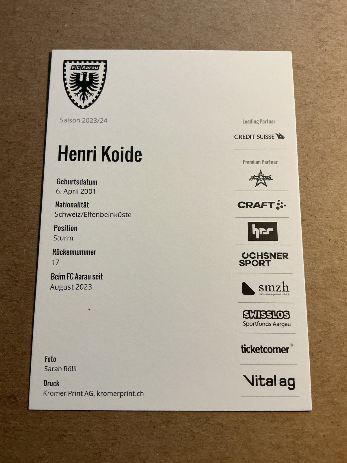 Henri Koide, Switzerland 🇨🇭 FC Aarau 2023/24 hand signed - Autographs-World