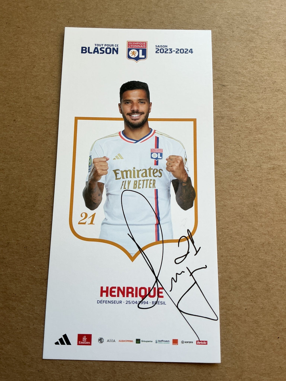 Henrique, Brazil 🇧🇷 Olympique Lyon 2023/24 hand signed - Autographs-World