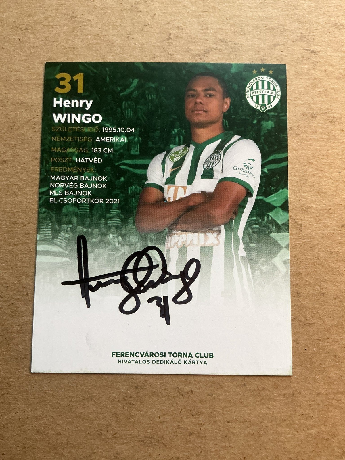 Henry Wingo, USA 🇺🇸 Ferencvaros TC 2021/22 hand signed - Autographs-World