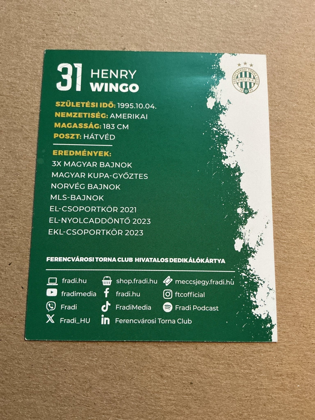 Henry Wingo, USA 🇺🇸 Ferencváros TC 2023/24 hand signed - Autographs-World