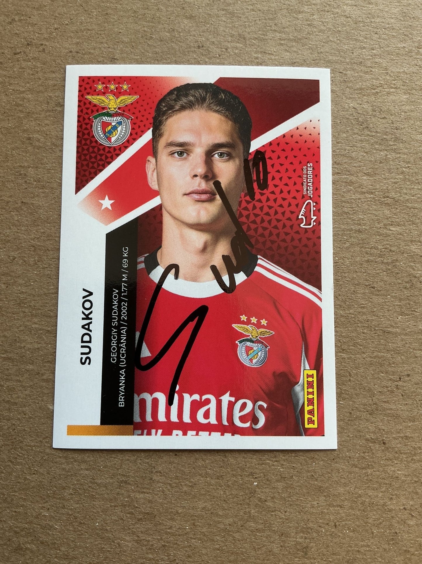 Heorihiy Sudakov, Ukraine 🇺🇦 SL Benfica 2025/26 Panini hand signed - Autographs-World