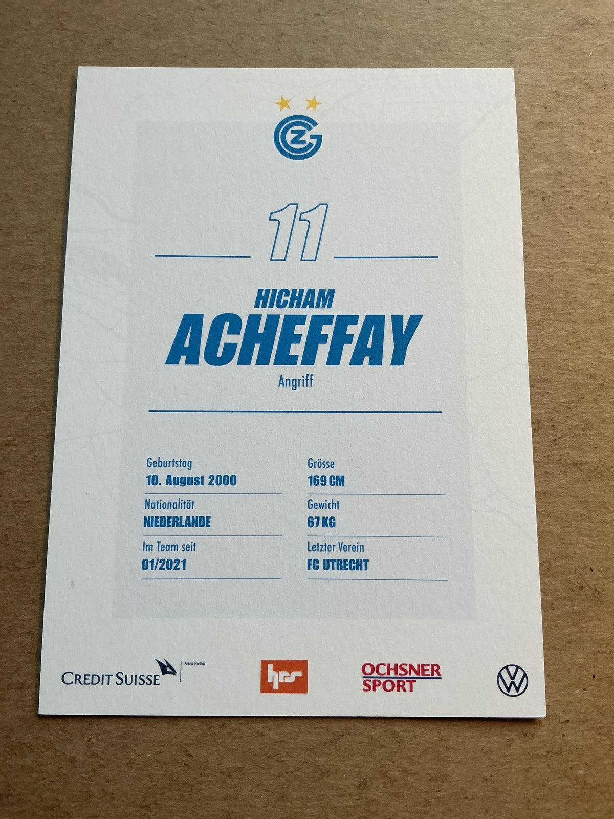 Hicham Acheffay, Netherlands 🇳🇱 Grasshopper Club Zürich 2020/21 hand signed - Autographs-World