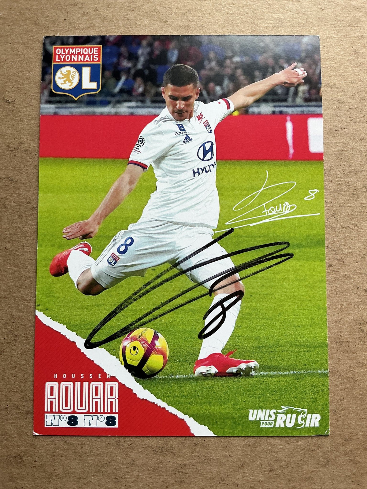 Houssem Aouar, Algeria 🇩🇿 Olympique Lyon 2019/20 hand signed - Autographs-World
