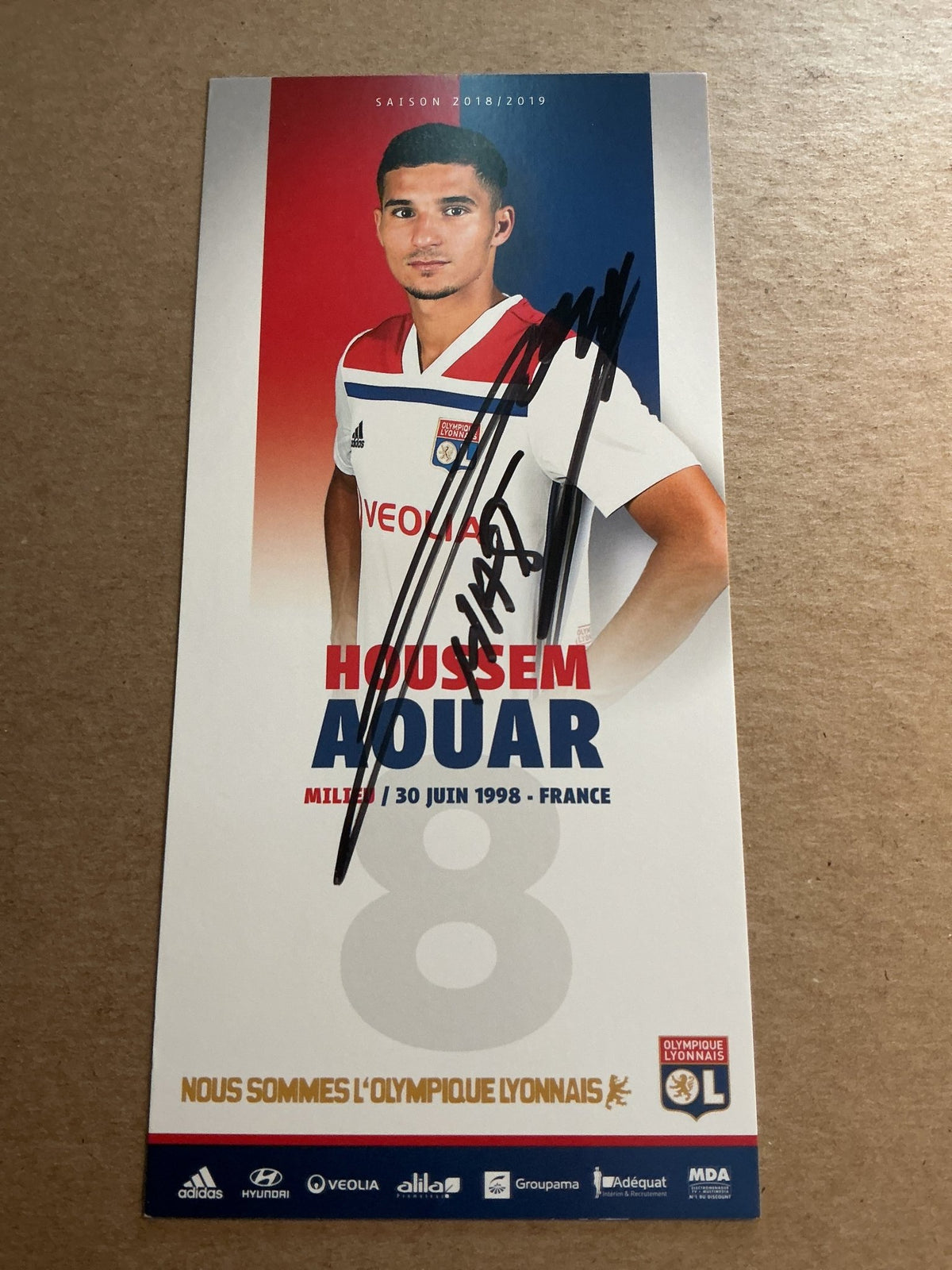 Houssem Aouar, France 🇫🇷 Olympique Lyon 2018/19 hand signed - Autographs-World