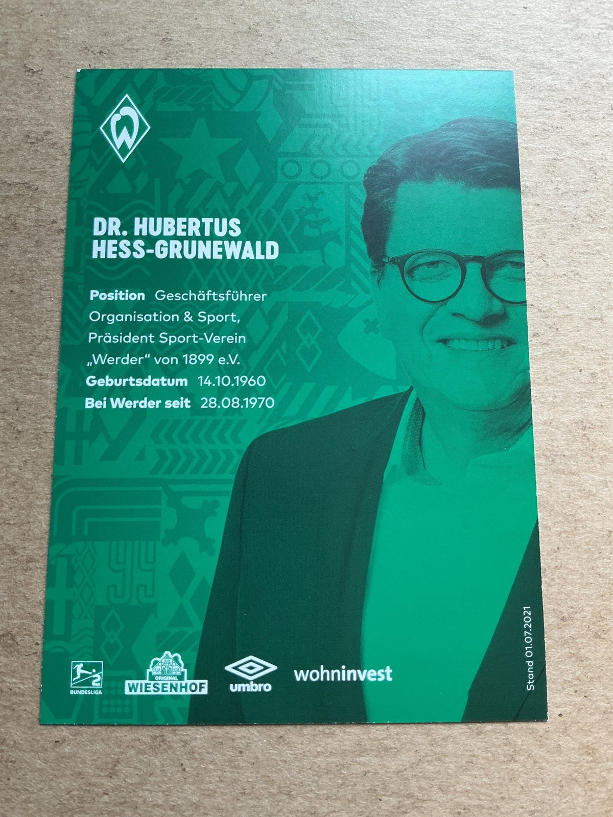 Hubertus Hess-Grunewald, Germany 🇩🇪 SV Werder Bremen 2021/22 hand signed - Autographs-World