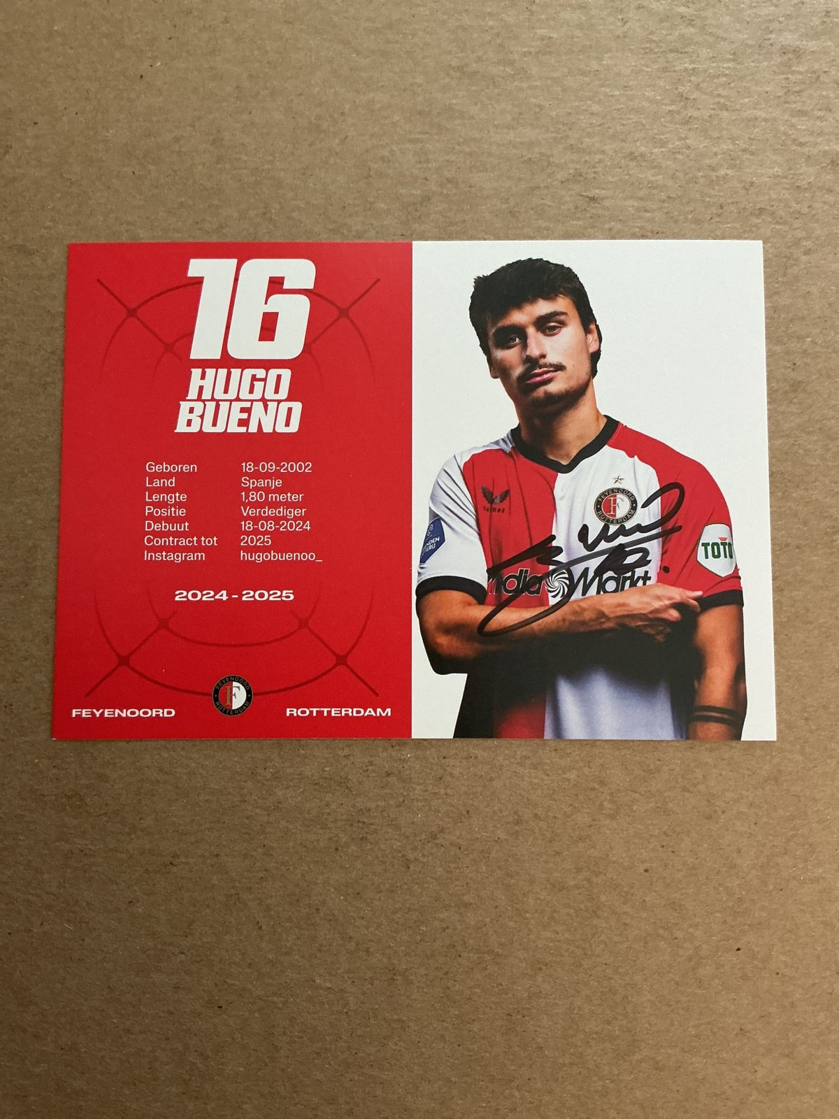 Hugo Bueno, Spain 🇪🇸 Feyenoord Rotterdam 2024/25 hand signed - Autographs-World