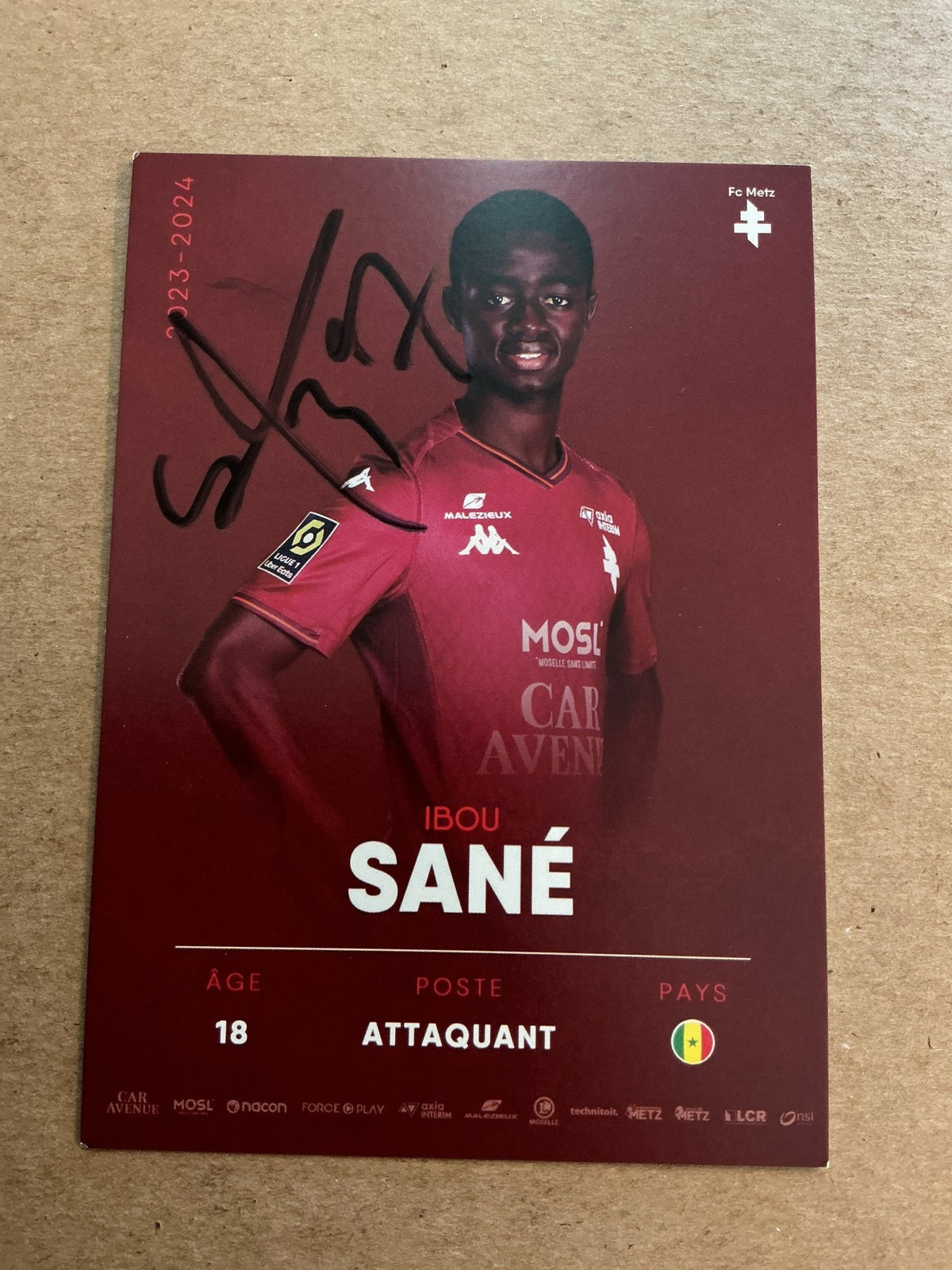 Ibou Sane, Senegal 🇸🇳 FC Metz 2023/24 hand signed - Autographs-World