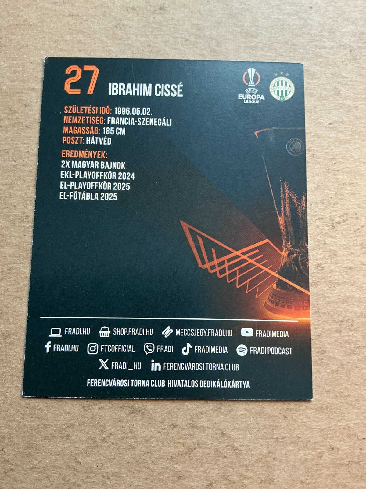 Ibrahim Cissé, France 🇫🇷 Ferencvaros 2025/26 hand signed - Autographs-World