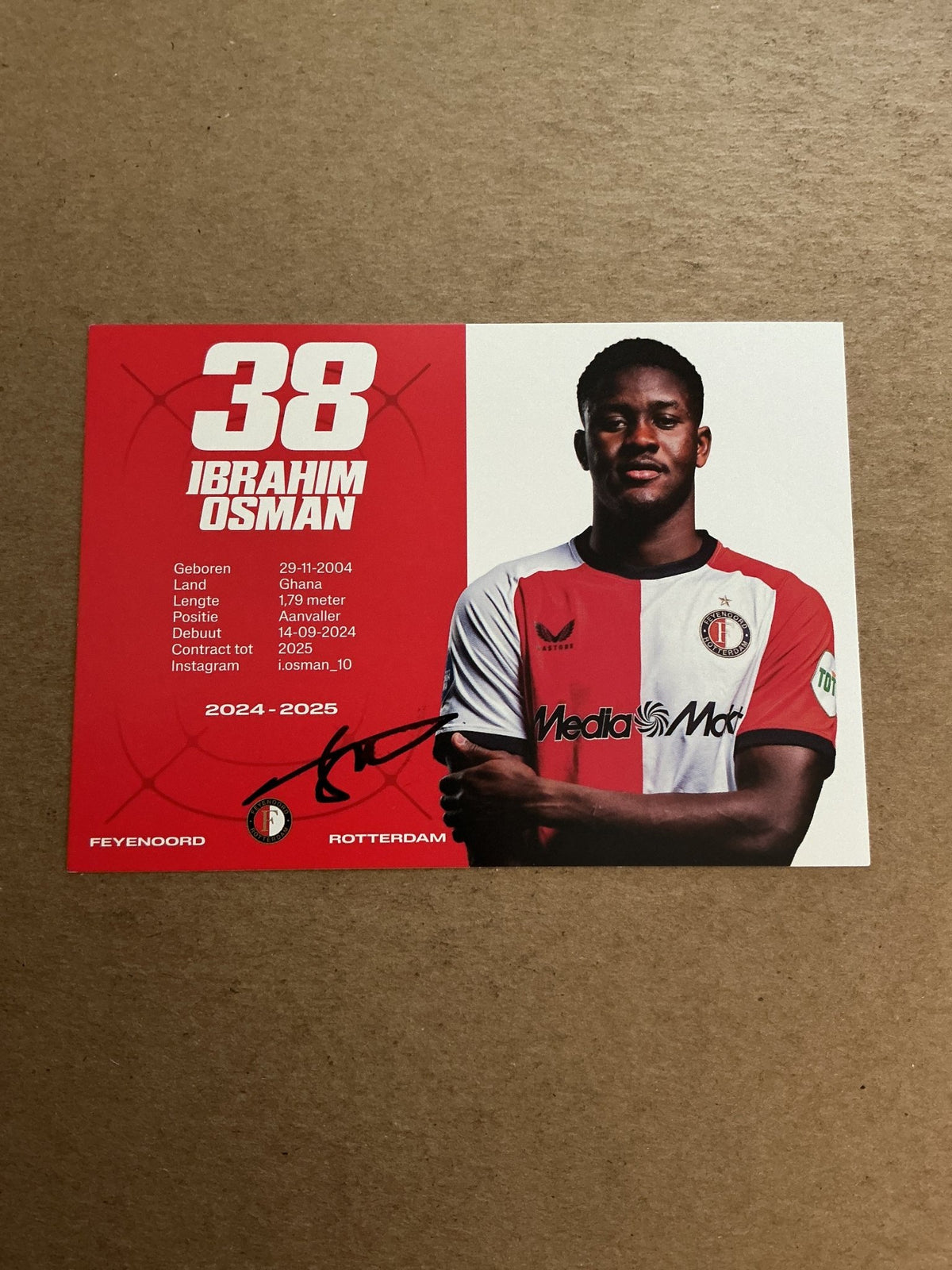 Ibrahim Osman, Ghana 🇬🇭 Feyenoord Rotterdam 2024/25 hand signed - Autographs-World