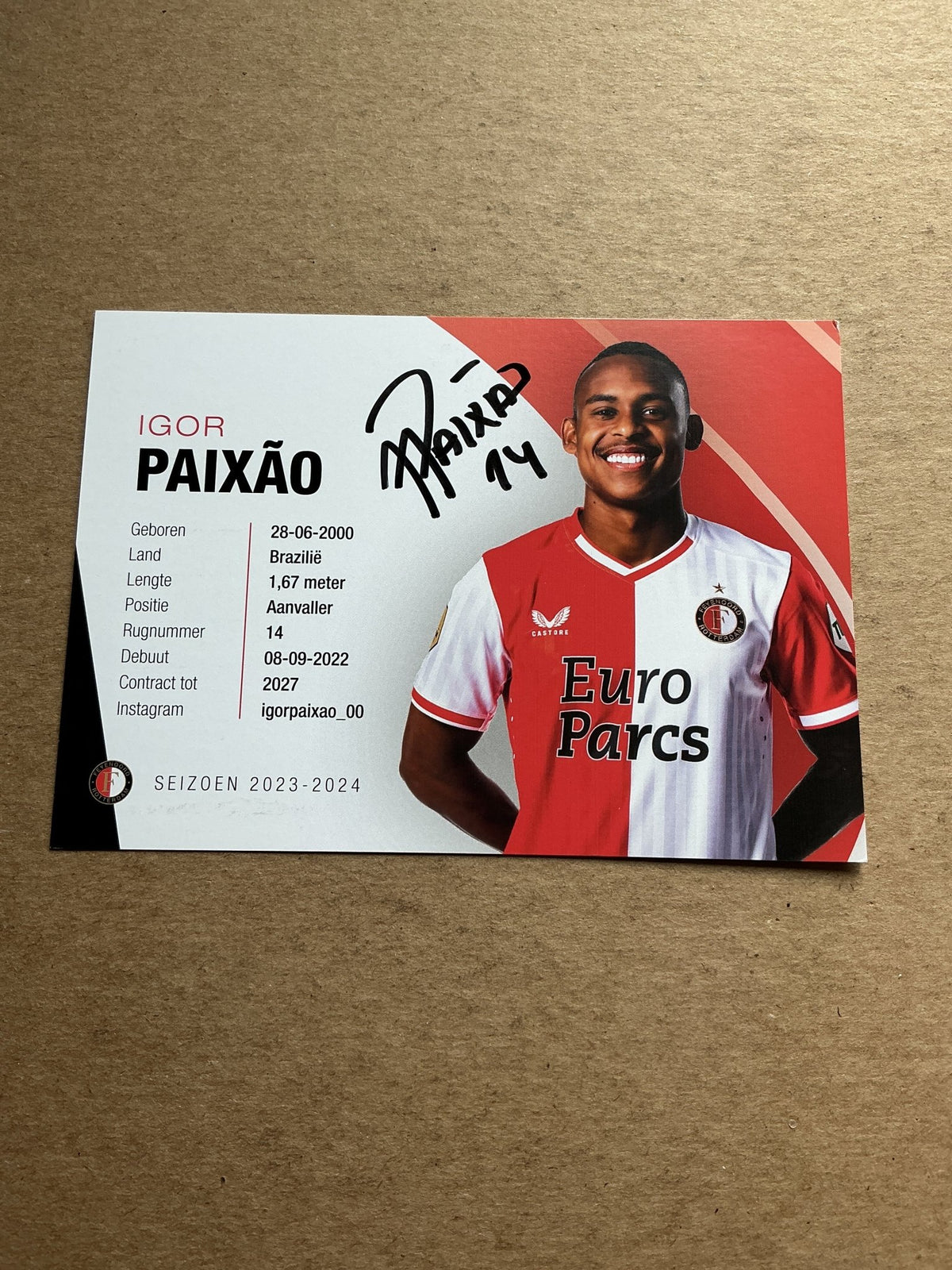 Igor Paixao, Brazil 🇧🇷 Feyenoord Rotterdam 2023/24 hand signed - Autographs-World