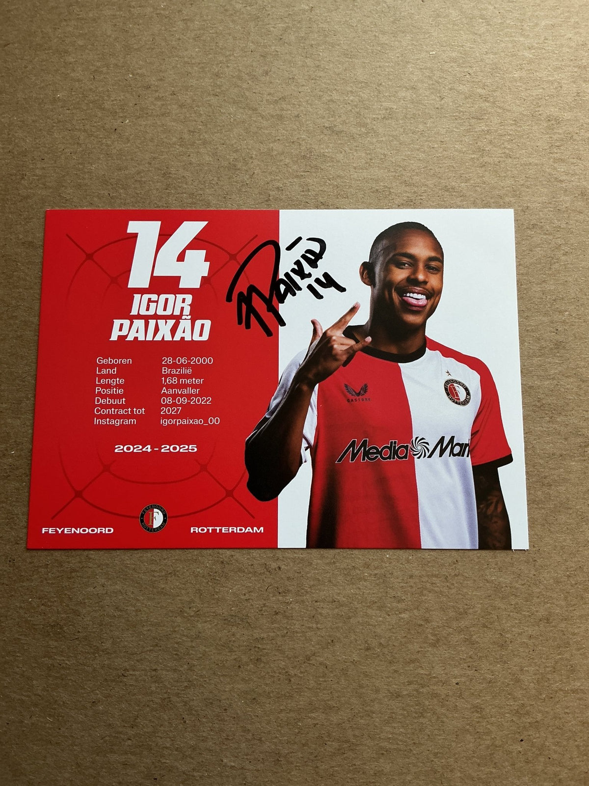 Igor Paixao, Brazil 🇧🇷 Feyenoord Rotterdam 2024/25 hand signed - Autographs-World