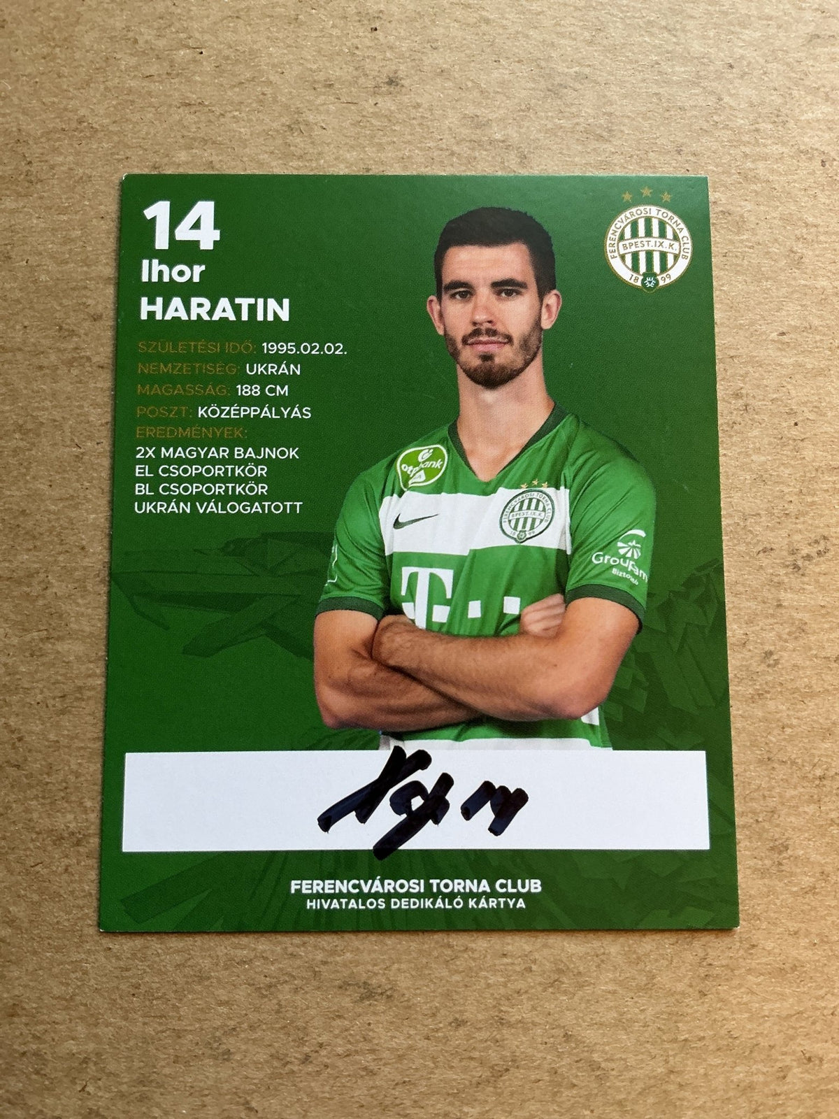Ihor Haratin, Ukraine 🇺🇦 Ferencváros 2020/21 hand signed - Autographs-World