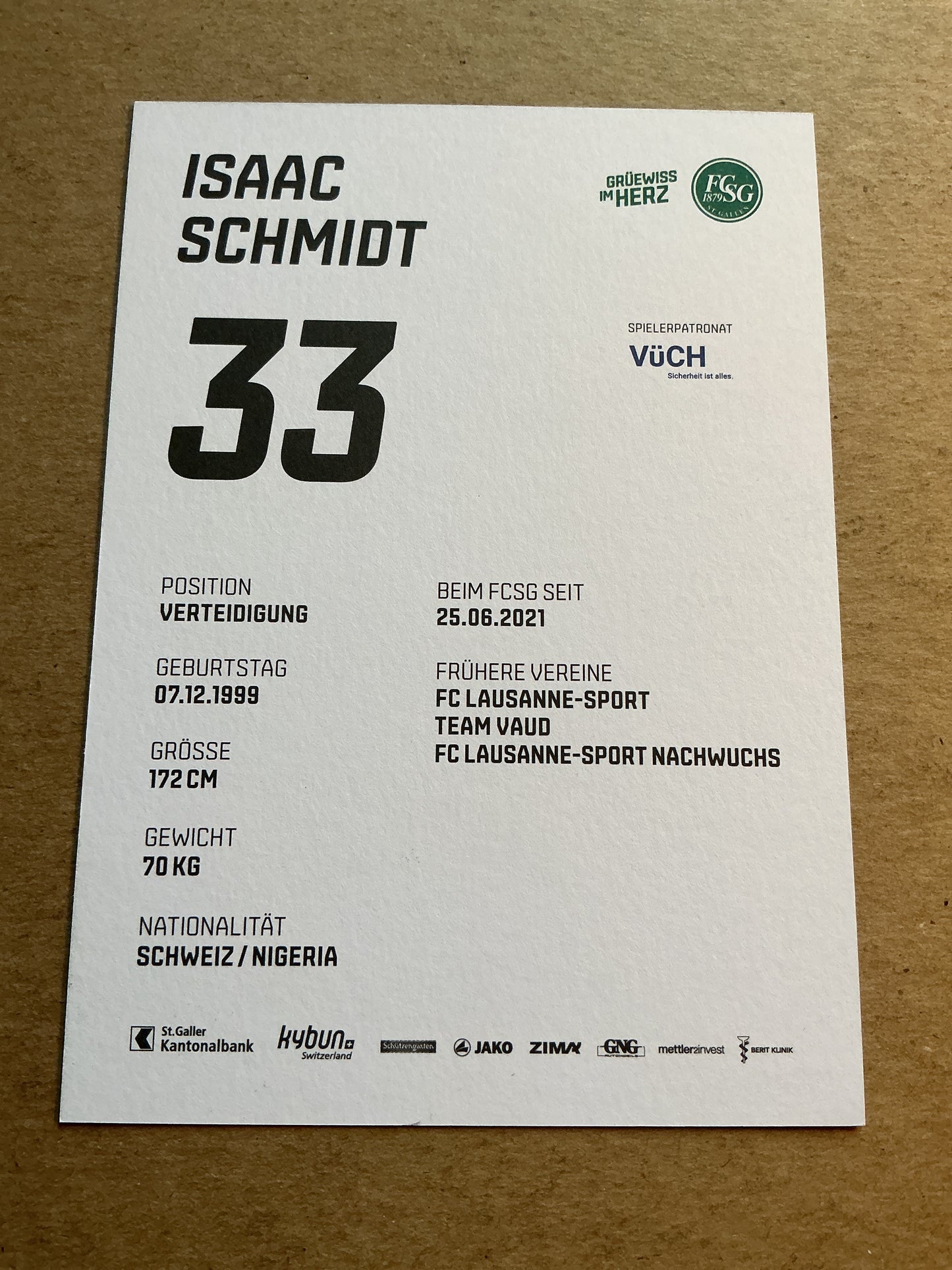 Isaac Schmidt, Germany 🇩🇪 FC St. Gallen 2022/23 hand signed